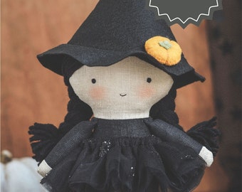 Halloween witch sewing pattern and tutorial - Witch doll sewing patterns - Sewing pattern of doll - Halloween witch doll pattern