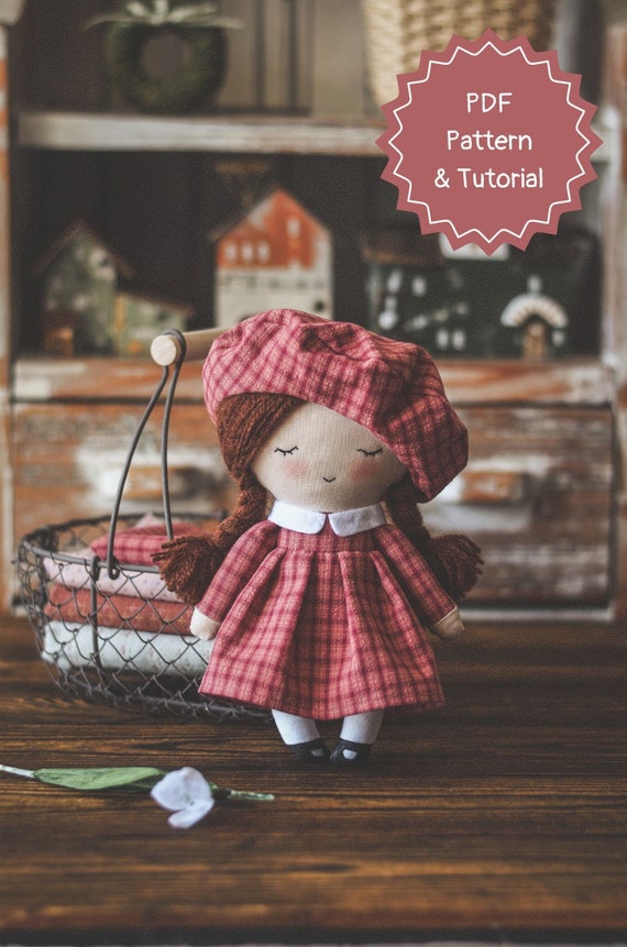 Doll sewing pattern and tutorial, handmade doll pattern, dolls patterns, beret doll pattern, doll sewing tutorial, doll pattern pdf