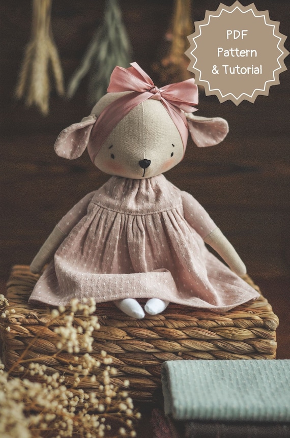 Mouse doll pattern, doll sewing pattern pdf, mouse sewing pattern, handmade doll pattern, doll sewing tutorial, doll making pattern