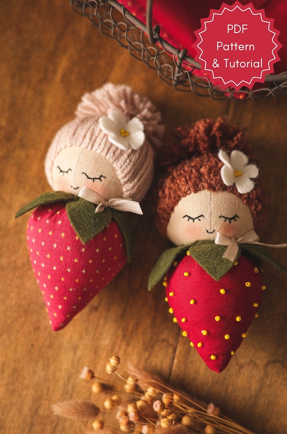 Strawberry doll sewing pattern and tutorial, strawberry toy pattern, stuffed strawberry pdf, doll making pattern, strawberry sewing pattern