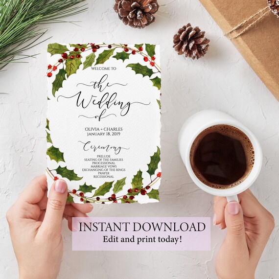 Custom Printable Winter Wedding Program Christmas Wedding | Etsy
