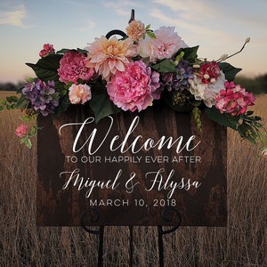 Custom Wood Welcome to Our Happily Ever After Sign Personalized for Weddings Receptions And Events Handmade Welcome Sign