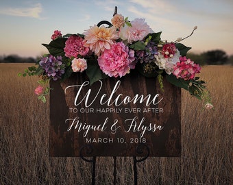 Custom Wood Welcome to Our Happily Ever After Sign Personalized for Weddings Receptions And Events Handmade Welcome Sign