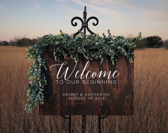 Custom Wood Welcome to Our Beginning Sign Personalized for Weddings Receptions And Events Handmade Welcome Sign