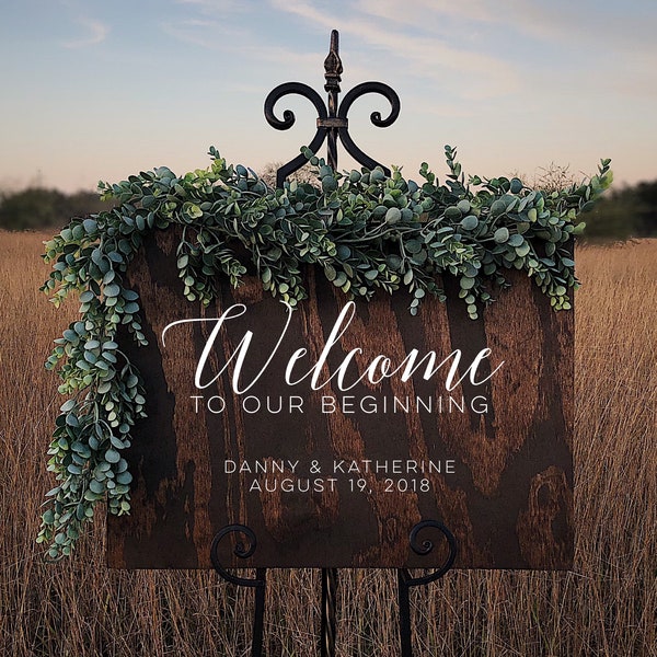 Custom Wood Welcome to Our Beginning Sign Personalized for Weddings Receptions And Events Handmade Welcome Sign