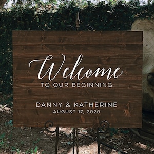 Large Custom Wood Welcome to our Beginning Sign Personalized for Weddings Receptions And Events Handmade Welcome Sign