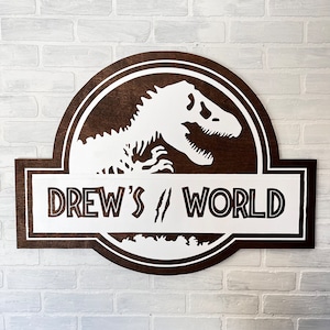 Custom Wood Jurassic World with Name Sign Personalized for Birthdays And Events Handmade Jurassic Park Birthday Party Sign Gift