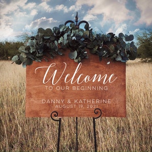 Welcome To Our Beginning Custom Wood Sign Personalized for Weddings Receptions And Events Handmade Welcome Sign FREE SHIPPING