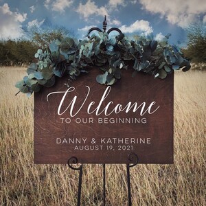 Welcome To Our Beginning Custom Wood Sign Personalized for Weddings Receptions And Events Handmade Welcome Sign FREE SHIPPING