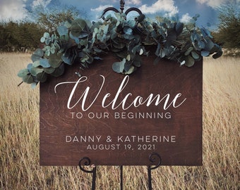 Welcome To Our Beginning Custom Wood Sign Personalized for Weddings Receptions And Events Handmade Welcome Sign FREE SHIPPING