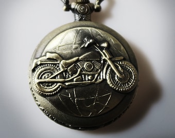 Motorcycle bronze plated pocket watch great gift for bikers