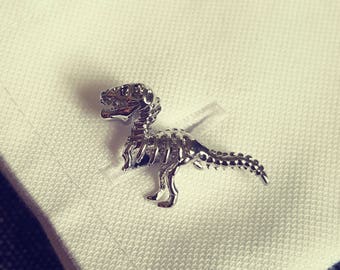 T-Rex men's silver plated cufflinks with dinosaur bones skeleton design gift for him