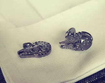 Star Wars Millennium Falcon pewter 3D stud cufflinks gift for sci fi fan