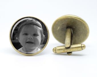 Custom photo cufflinks in bronze or silver plated setting handmade personalised gift in keepsake box