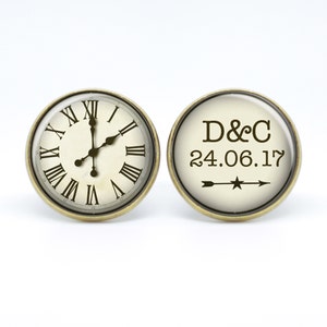 Personalized Wedding Cufflinks: Roman Numeral Clock Face, Groomsmen Gift