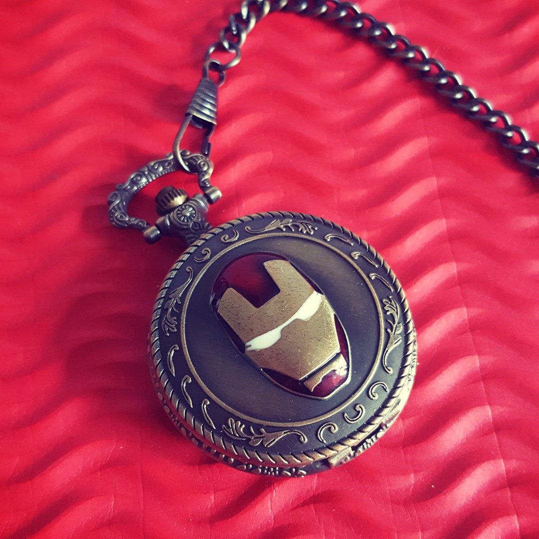 Marvel Avengers Inspired Bronze Pocket Watch With Iron Man Design Etsy