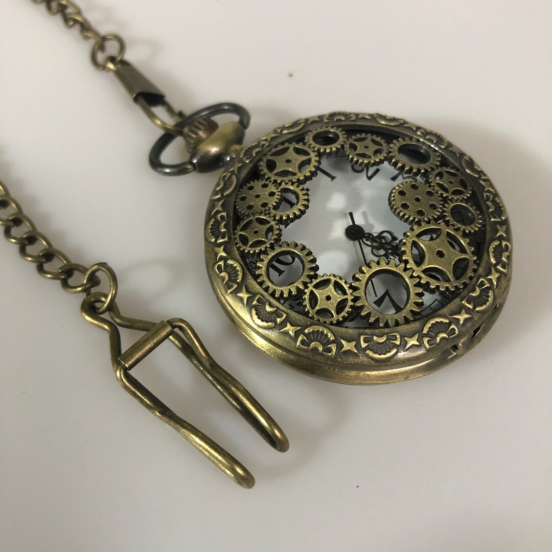 Steampunk Pocket Watch: Bronze Cog Design, Men's Waistcoat Chain - Etsy