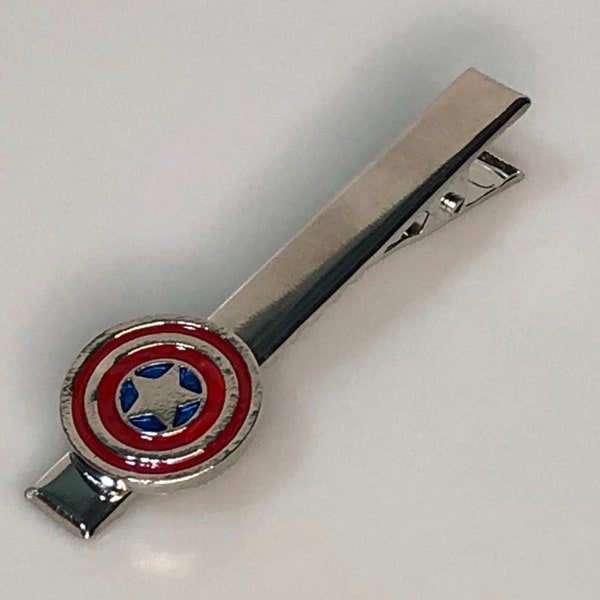 Captain America and Avengers metal tie clip with Marvel, Star Wars and DC comics designs