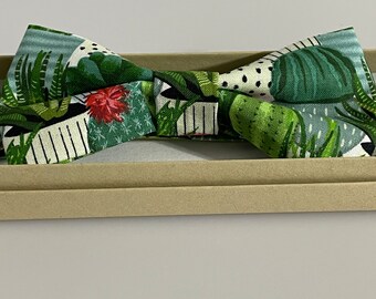 Plants and succulents Men's pre-tied adjustable bow tie with house plant design