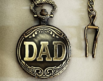 Dad bronze pocket watch with chain clasp for men's waistcoat gift for Father's day