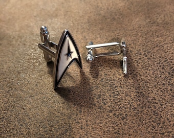 Star Trek verzilverde manchetknopen voor heren met Star-fleet Command-ontwerp