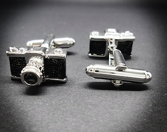 Vintage inspired compact camera silver plated men's cufflinks gift for a photographer