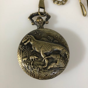 Dinosaur bronze pocket watch with chain clasp for men&#39;s waistcoat gift for Fathers day Jurassic World