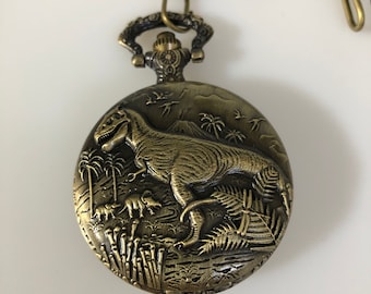 Reloj de bolsillo de bronce de dinosaurio con cierre de cadena para regalo de chaleco de hombre para el Día del Padre Jurassic World