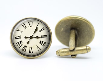 Clock Face Cufflinks: Roman Numeral Design, Handmade in England