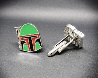 Star Wars Boba Fett bounty hunter silver plated cufflinks gift for him