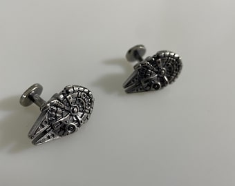 Star Wars Millennium Falcon pewter 3D stud cufflinks gift for sci fi fan