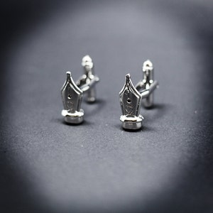 Silver Plated Pen Nib Cufflinks: Writer Gift