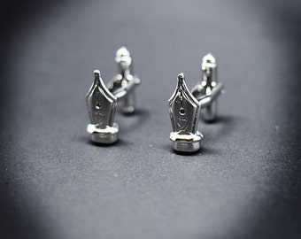 Silver Plated Pen Nib Cufflinks: Writer Gift