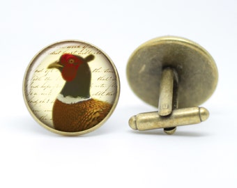 Pheasant cufflinks featuring handmade heritage bird design in black gift box