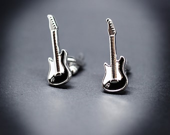 Gemelos de guitarra eléctrica chapados en plata con diseño de guitarra eléctrica estilo Fender Gibson, regalo para él.