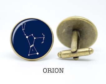 Constellation cufflinks in bronze / silver plated setting with personalised zodiac star sign designs gift for him