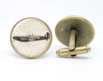 Submarine Spitfire cufflinks in bronze or silver plated setting complete with gift box