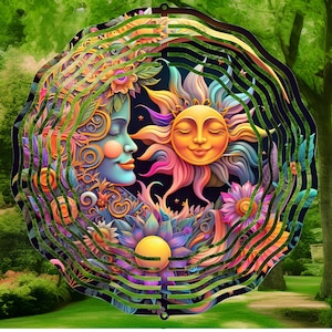 Wind Spinners, Celestial Yard Art, Garden Decoration, Metal Outdoor Art, Sun and Moon, Yard Ornament, Yard Decor, Celestial Lover Gift