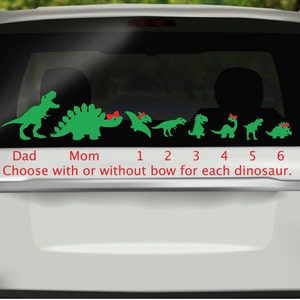 Dinosaur Family Car Window Vinyl Decals, Car Family Stickers, Dinosaur lovers birthday gift, Car Family Window Cling, Car Window Sticker image 1