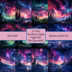 Nordlichter Digitaler Download, Aurora Borealis Hintergrundpapier, Nachthimmel Muster, Kommerzielle Nutzung, JPG Digital Papier, DIY Handwerk