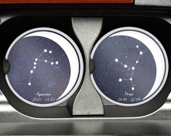 Car Coasters, Constellation Stars, Car Accessories, Zodiac Coaster, Sandstone Coaster, Galaxy Car Coaster, Cup Holder Coaster, Star and Moon