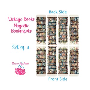 Vintage Bookshelf Magnetic Bookmarks - Book Lover Gift (Set of 4)