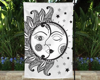 Welcome Bohemian Sun and Moon Garden Flag House Flags Yard Banner Double Side 