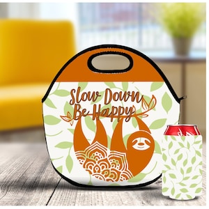 Sloth Lunch Bag: Neoprene Fabric, Matching Can Wrap