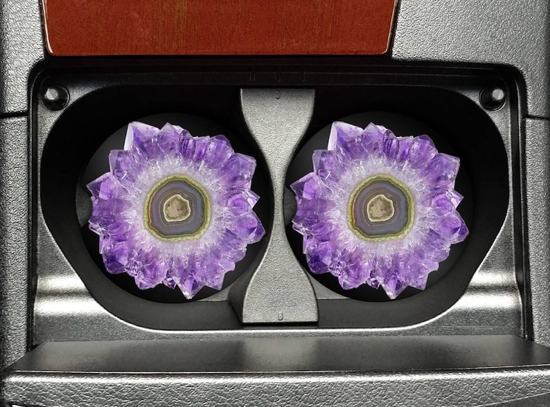 Geode Car Coasters: Purple Sandstone Drink Holders (Set of 2) image 2