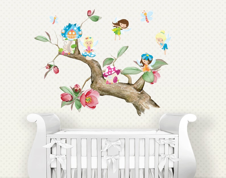 Nursery Fairies Branch Wall Decal Nursery Wall Decal Fabric Etsy