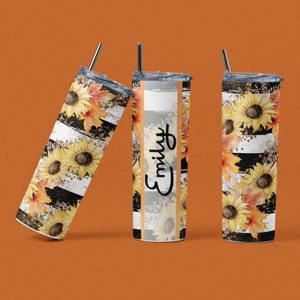 Personalisierte Sonnenblumenbecher: 20 Unzen isolierte Aluminiumwasserflasche