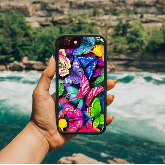 Butterfly Phone Case: Black Rubber, Shock Resistant, iPhone & Samsung