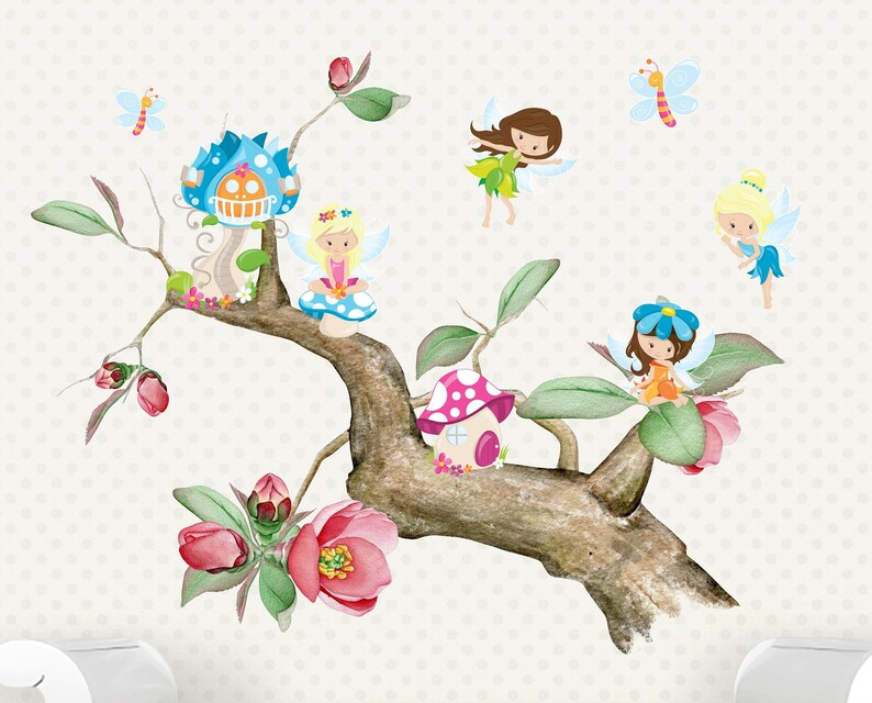 Nursery Fairies Branch Wall Decal Nursery Wall Decal Fabric Etsy