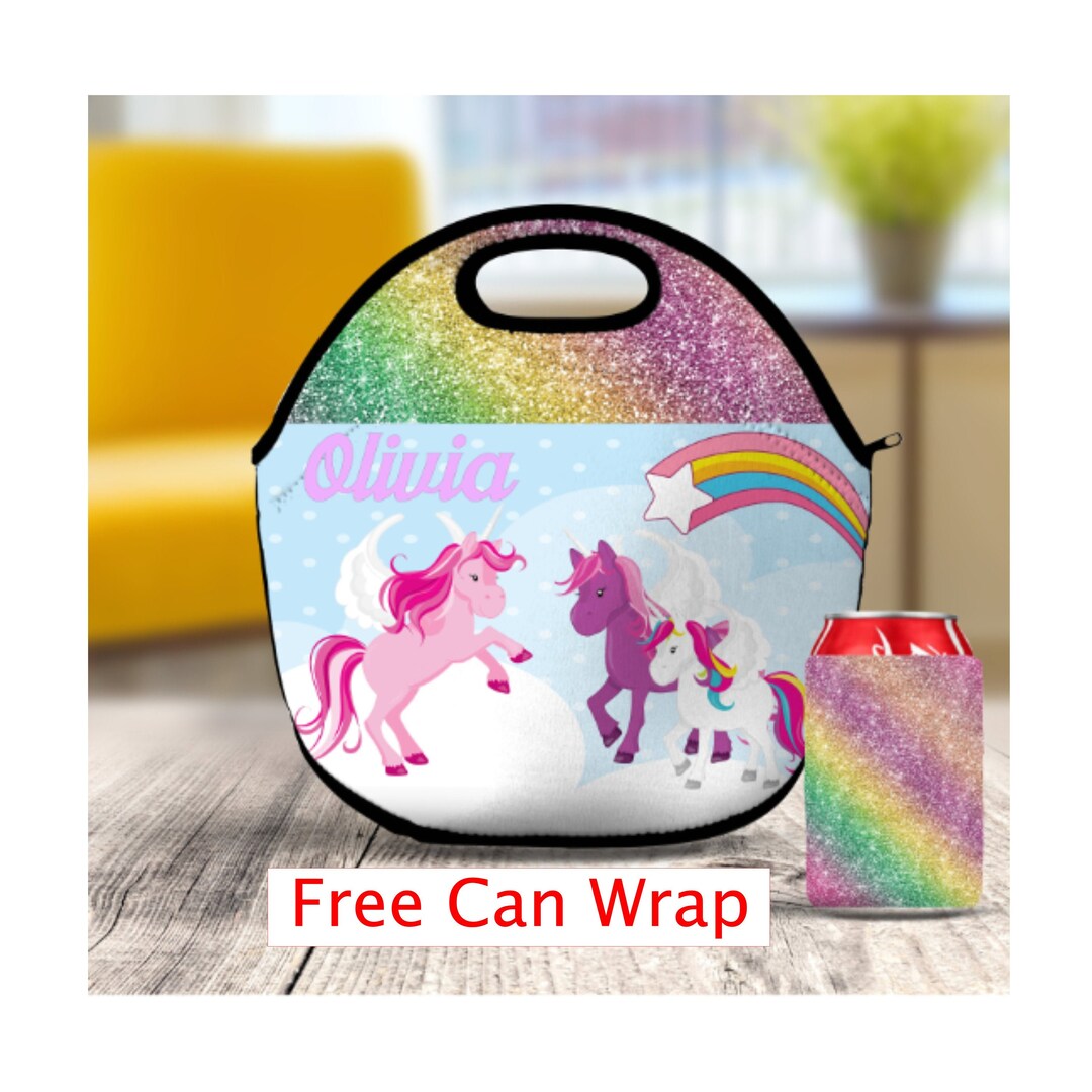 Unicorn Lunch Bag, Girls Lunch Box, Personalized Tote, Rainbow Snack